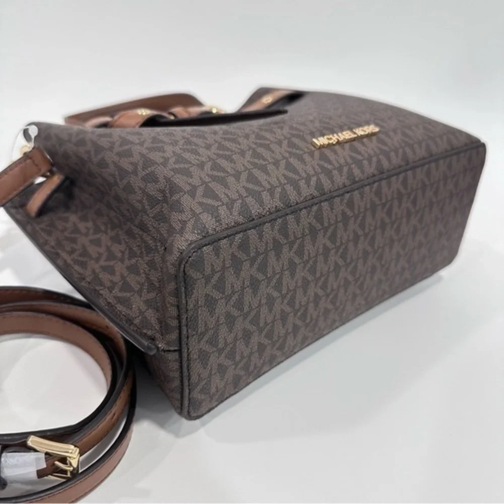 Michael Kors Emilia Small Logo Printed Canvas Satchel Bag in Brown